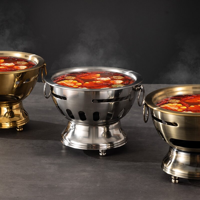 Commercial Alcohol Pot Manufacturer - Hot Sell Stainless Steel Gold Silver Hot Pot with Heating Stove