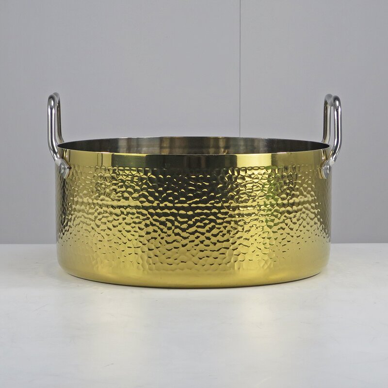 Soup Pot Manufacturer - Modern Three-Ply Steel High Body Luxury Golden Hammered 304 Stainless Steel Non-Stick Induction