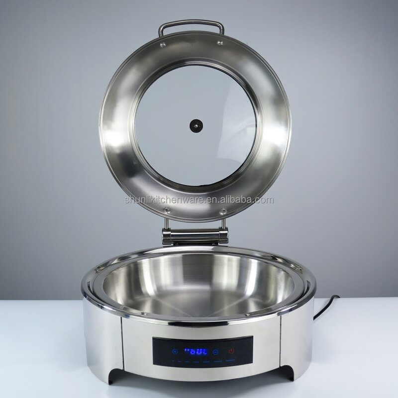 Electric Chafing Dish Manufacturer - Simple Round Buffet Stove with Glass Food Warmer for Hotel Commercial Catering
