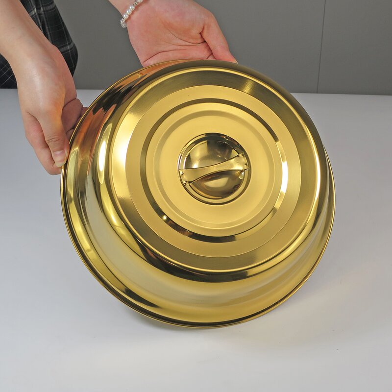 Lid Covers Manufacturer - Golden Stainless Steel Metal Iron Plate Burning Lid Steak Pan Thick Round with Handle