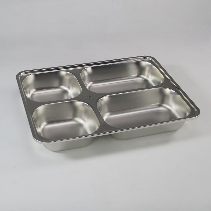 School Lunch Box Manufacturer - Restaurant Canteen Stainless Steel with Lid Food Grade Fast Food Tray 5 Compartments