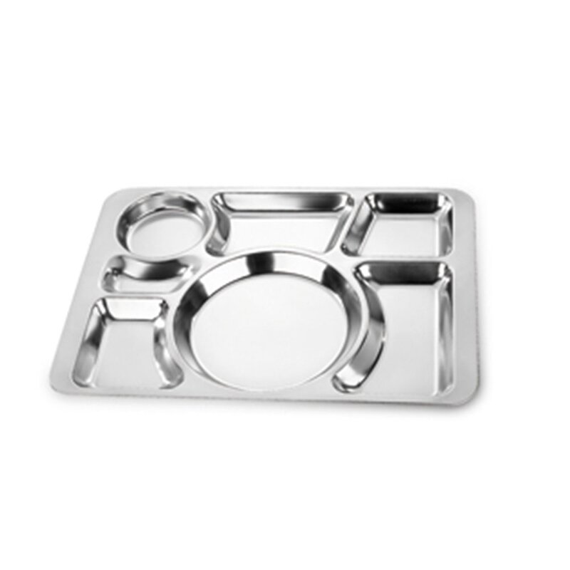 Snack Plate Manufacturer - Restaurant Stainless Steel Compartment Rectangular Plate 7 Compartment Divided Dinner Plate