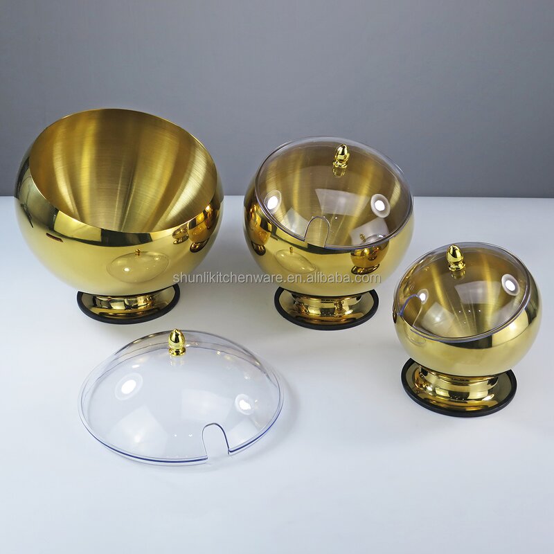 Serving Bowl Manufacturer - Golden Hot Pot Restaurant Slanted Seasoning Jar Sauce Fruit Salad Bowls Set Stainless Steel