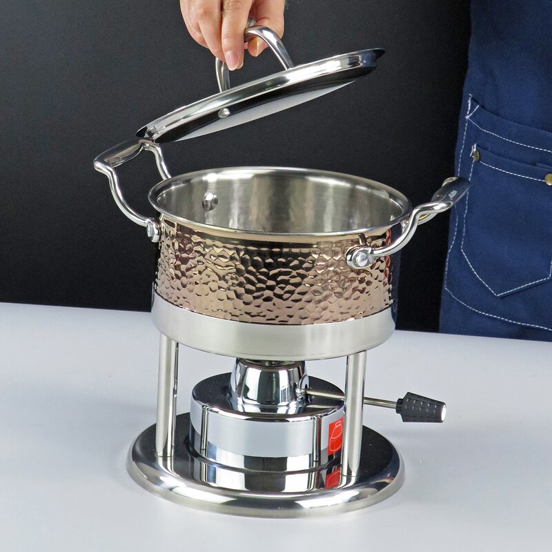 Alcohol Stove Set Manufacturer - Hotel Stainless Steel Food Heater Rose Gold Hot Pot With Lid Heating Stove