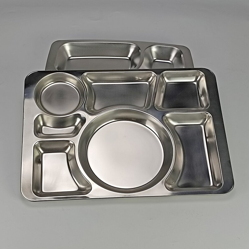 Snack Plate Manufacturer - Restaurant Stainless Steel Compartment Rectangular Plate 7 Compartment Divided Dinner Plate