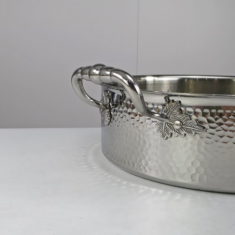 Induction Cooker Manufacturer - Commercial Silver 304 Stainless Steel with Right Angle Body Hammer Pattern Non-stick Pot