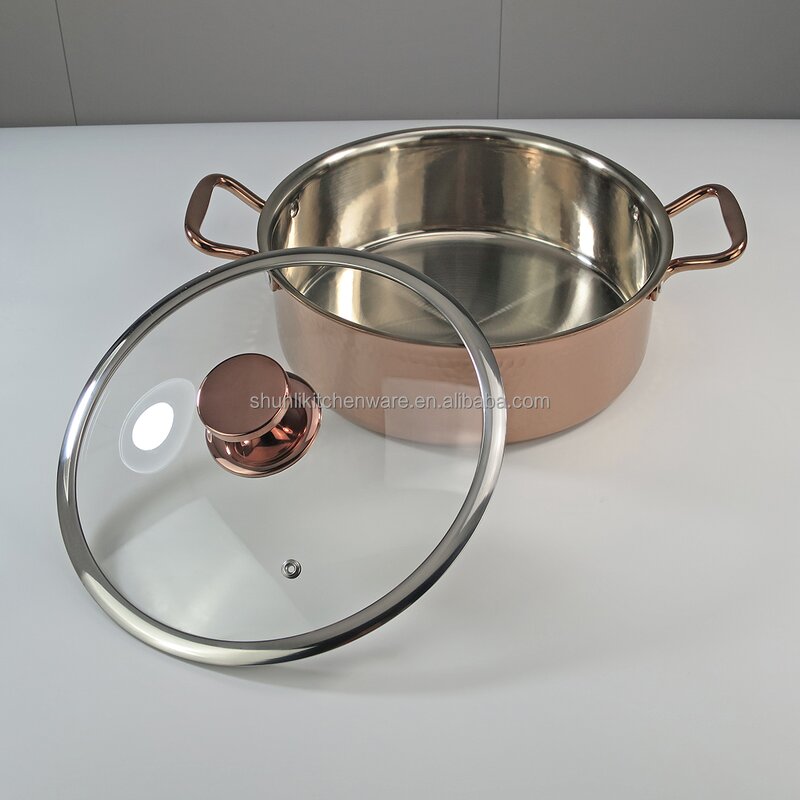 Chafing Dish Manufacturer - Rose Gold 304 Stainless Steel Hammer Pattern Hot Pot Induction Cooker With Glass Lid