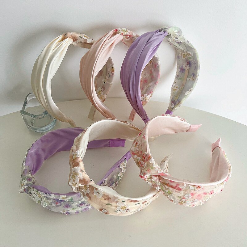 Mesh Printing Headband Manufacturer - Elegant Cross Knot Simple Wide Edge Outdoor Fabric for Girls & Women