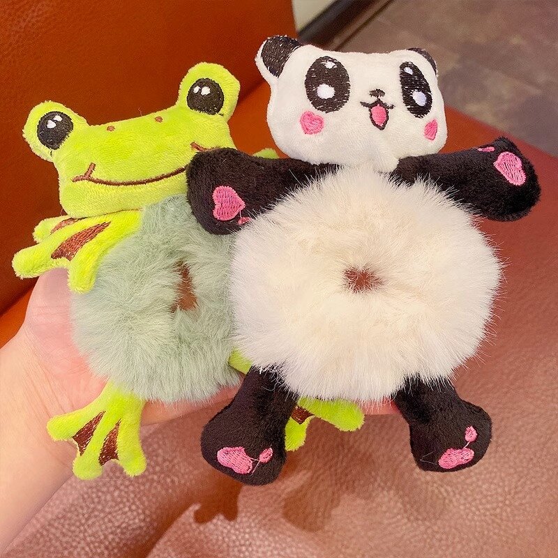 Elastic Hair Ties Manufacturer - Cute Cartoon Cat Frog Rabbit Stuffed Animal Scrunchie Plush Hair Bands for Kids