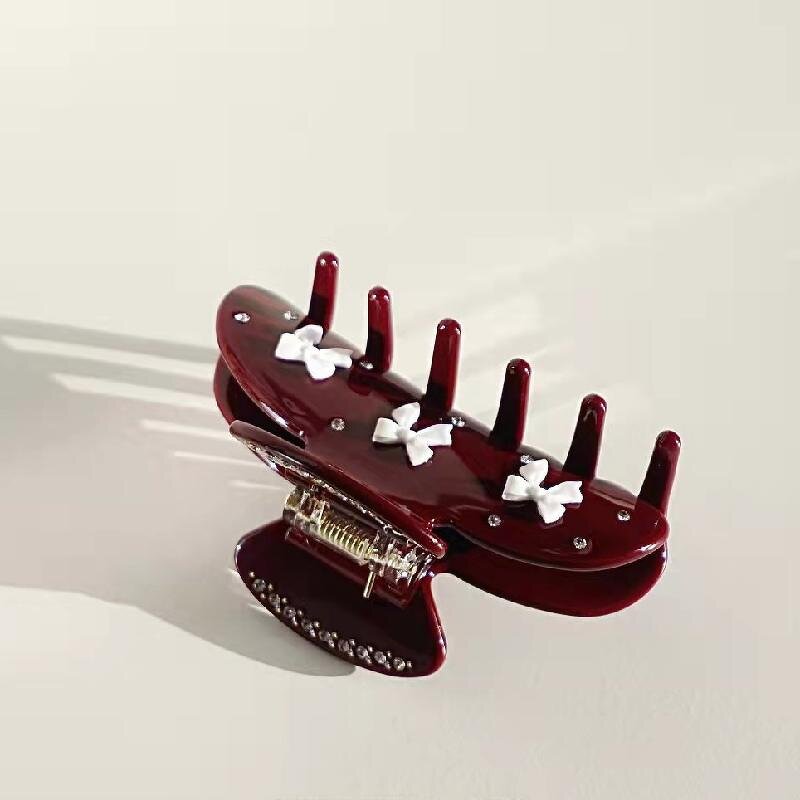 Hair Claw Clips Manufacturer - White Bow Elegant Cellulose Acetate Dark Red for Girls Women