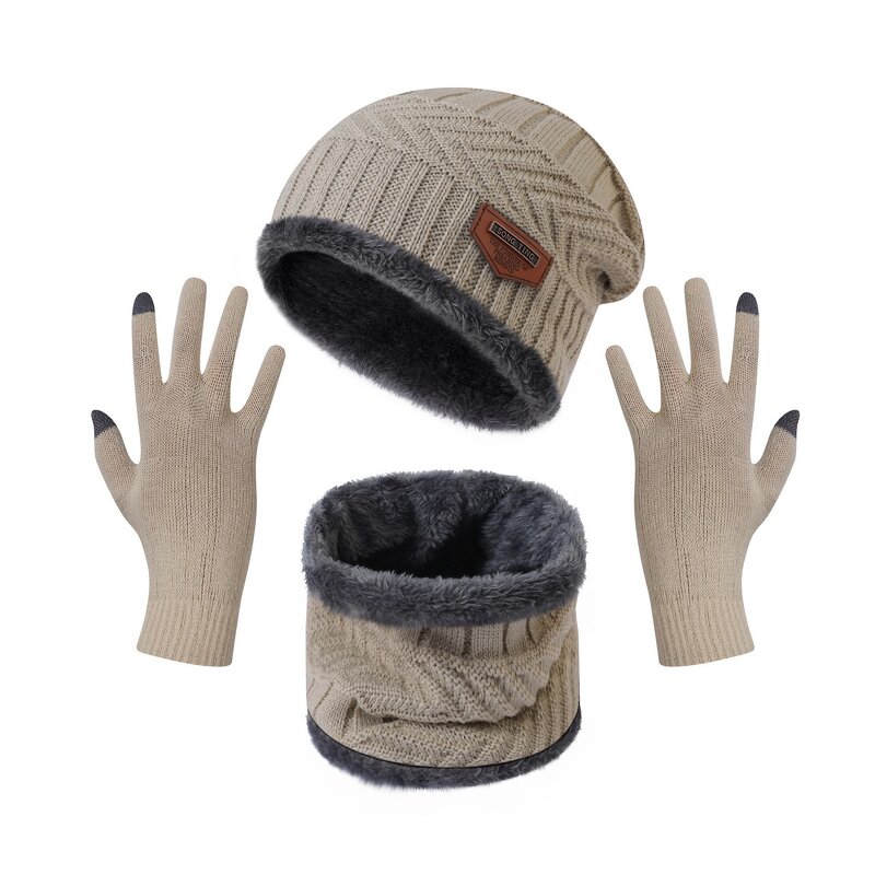 Hat Scarf Glove Set Manufacturer - Winter Warm Plush Thick Solid Color Three Piece