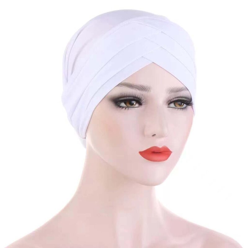 Hijab Hair Scarf Manufacturer - Factory Wholesale Elastic Muslim Women's Cross Headscarf Crystal Ramie Cotton Base Hat