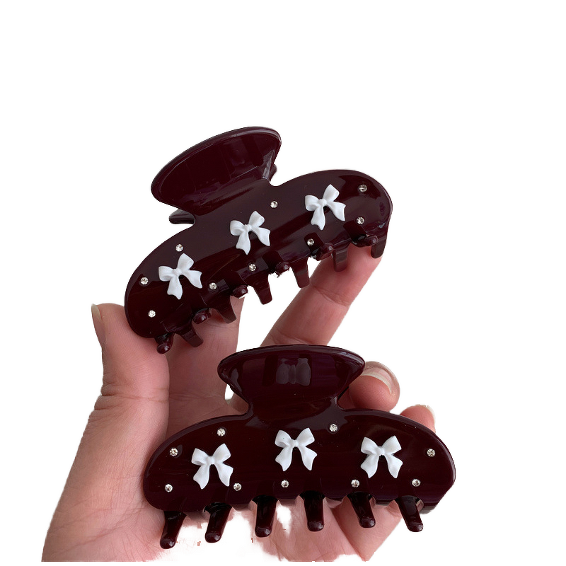Hair Claw Clips Manufacturer - White Bow Elegant Cellulose Acetate Dark Red for Girls Women
