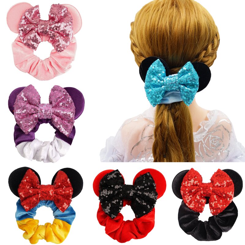 Hair Ties Manufacturer - Wholesale Velvet Sparkle Sequin Bow Tie Clip Scrunchies Party Elastic Rubber Bands