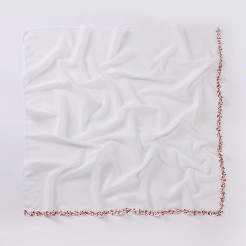 Scarf Manufacturer - New Chiffon Small Flower Lace Beaded Malaysia Headband Shawl Women's Square Hijab