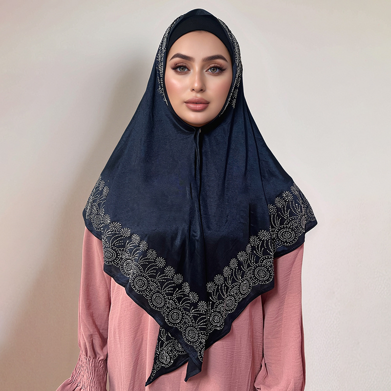 Muslim Scarf Manufacturer - Cross-border Wholesale Polyester Knitted Stretch Hot-fix Rhinestone Triangle Long Hui Ethnic