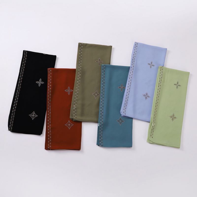 Pearl Chiffon Scarf Manufacturer - Cross-Border Live New Long Boutique Hot Drilled Hui Middle East African Headscarf Hijab Muslim All Seasons