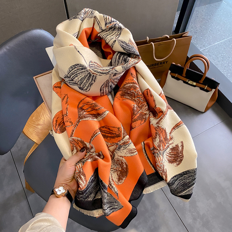 Long Scarf Manufacturer - New Autumn Winter Color Block Floral Magnolia Fashion Acrylic Women Korean Version Versatile Elegant Neck