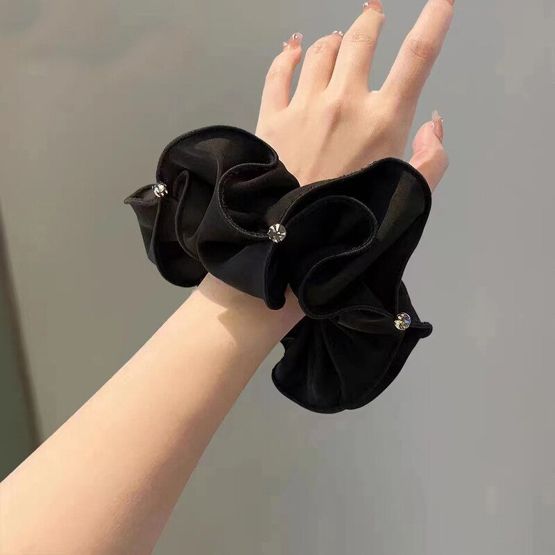 Hair Scrunchies Manufacturer - Hot Selling Sparkle Rhinestone Satin Pure Color Hair Ties for Women