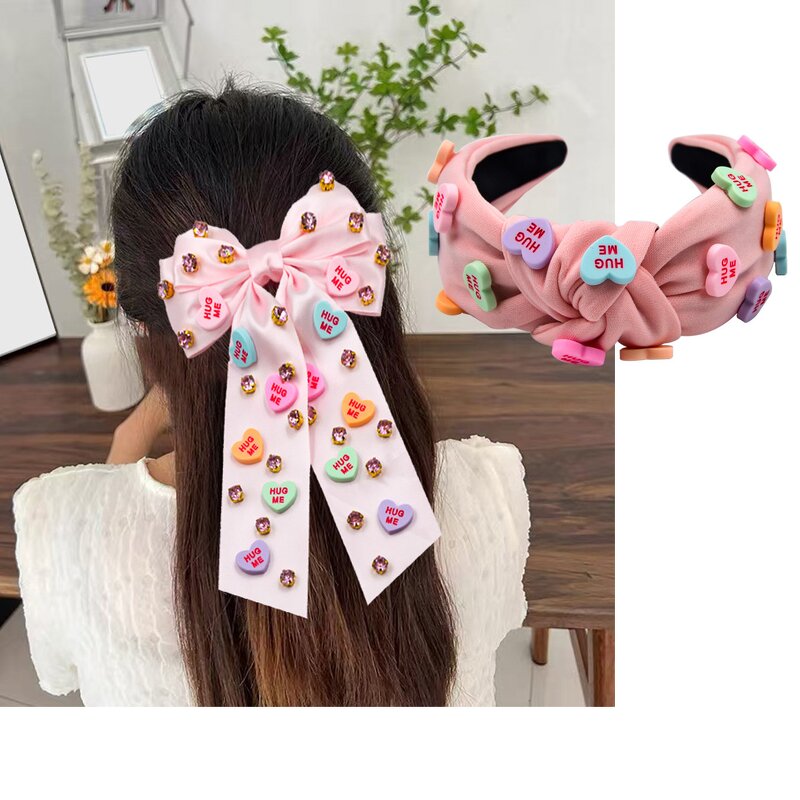 Hair Clip Set Manufacturer - Valentine's Day Fashion Letter Bow for Women Headband Hairpin as Gift
