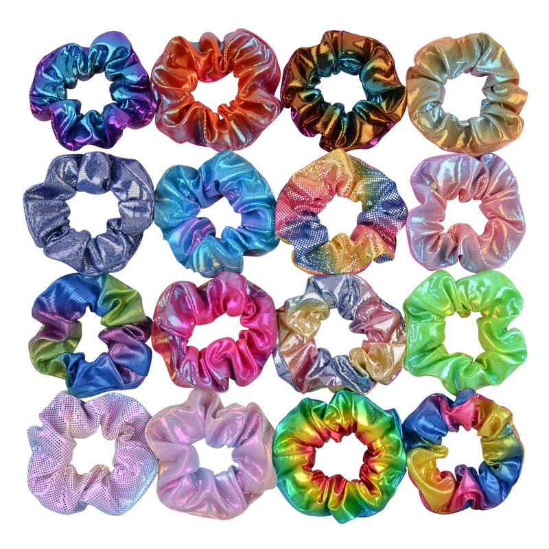Scrunchies Manufacturer - Fashion Shiny Metallic Bright Color Rainbow Hair Ties Polyester for Women
