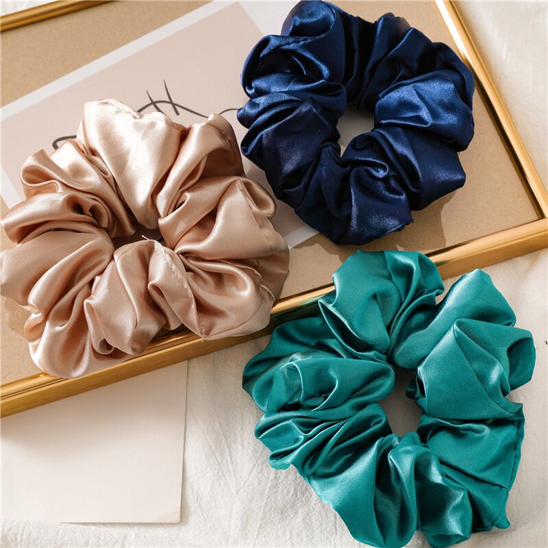 Hair Scrunchies Manufacturer - Satin Silk Solid Color Elastic Hair Bands Ponytail Holder for Women Girls