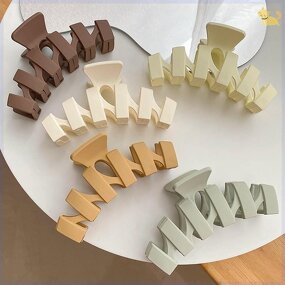 Hair Claw Clips Manufacturer - Women Bigsize Large Wave Zig Zag Clamp Set Ivory Pastel Matte for Thick Hair