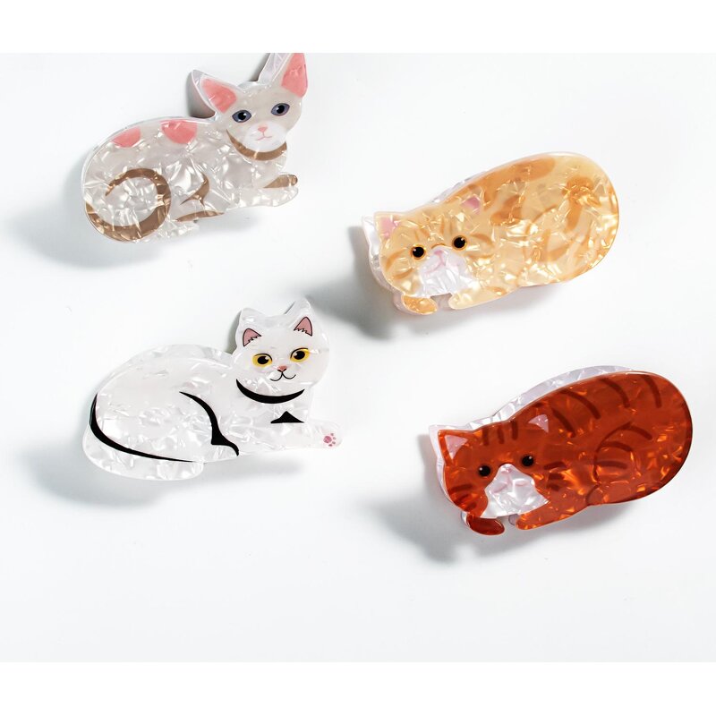 Hair Claw Clips Manufacturer - New Cute Cat Cartoon Print PVC Material Animals for Girls Women
