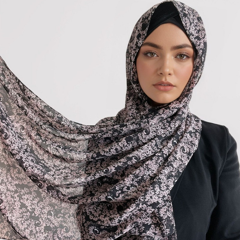 Square Scarf Manufacturer - New Hangzhou Pearl Chiffon Summer Rose Flower Print Muslim Headscarf Hui Ethnic Turban