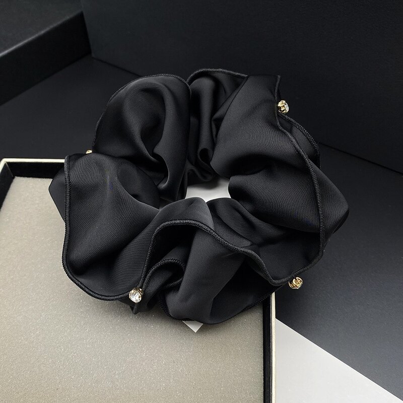 Hair Scrunchies Manufacturer - Hot Selling Sparkle Rhinestone Satin Pure Color Hair Ties for Women