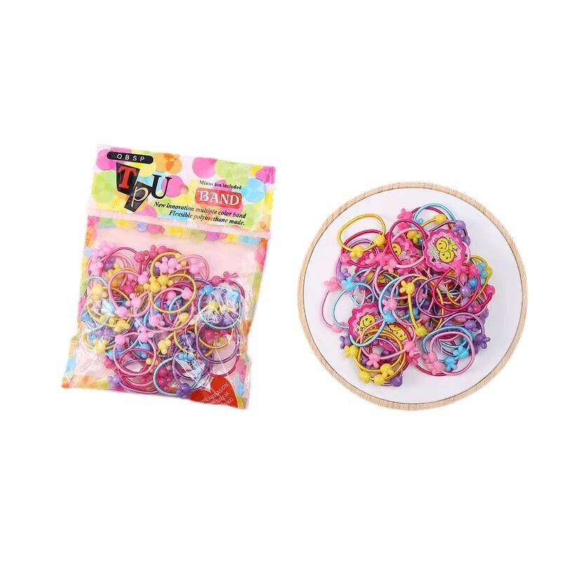 Elastic Hair Ties Manufacturer - Hot Sale 50pcs Bag Baby Girls Colorful Cartoon Shape Kids Ponytail Holder