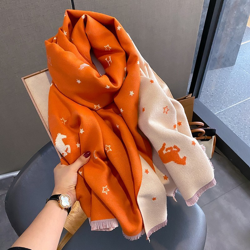Long Scarf Manufacturer - Korean Winter New Cat Face Print Imitation Cashmere for Women Muslim Version Printed Elegant Warm