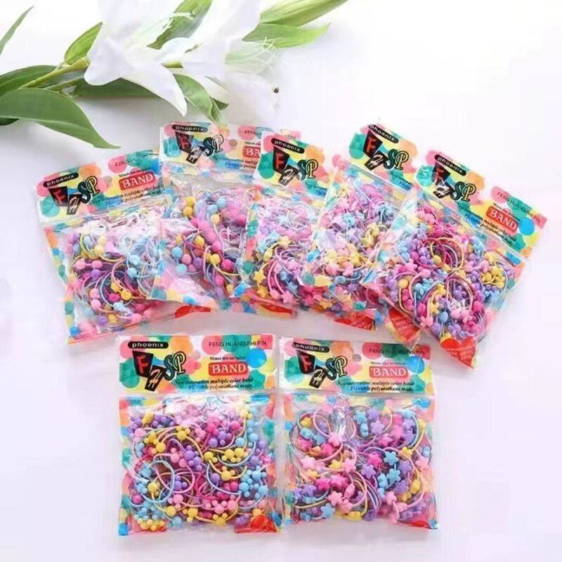 Elastic Hair Ties Manufacturer - Hot Sale 50pcs Bag Baby Girls Colorful Cartoon Shape Kids Ponytail Holder