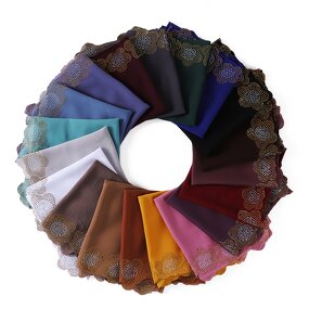 Square Scarf Manufacturer - Wholesale Muslim Hijab 90*90cm Malaysia Style Pearl Chiffon Solid Colour Cut Flower Ironed Diamond