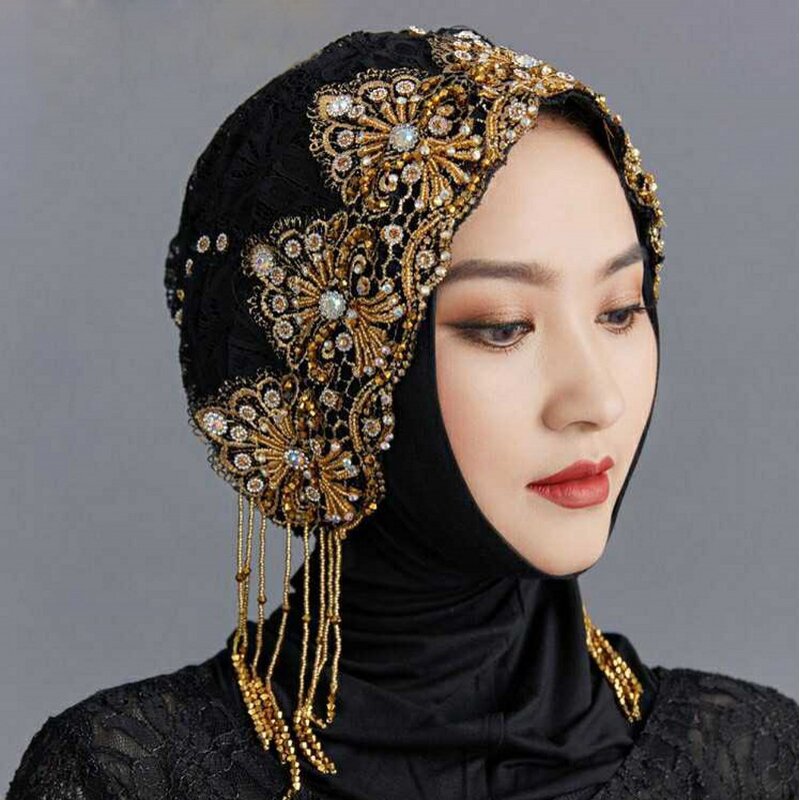 Headband Manufacturer - Wholesale Luxury Lace Headcap Patterned Bandana Pearl Fashion Turban for Women