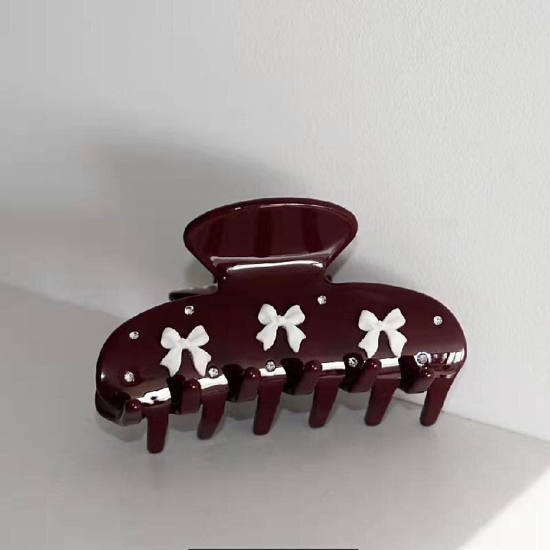 Hair Claw Clips Manufacturer - White Bow Elegant Cellulose Acetate Dark Red for Girls Women