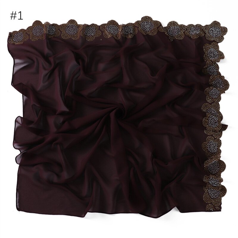 Square Scarf Manufacturer - Wholesale Muslim Hijab 90*90cm Malaysia Style Pearl Chiffon Solid Colour Cut Flower Ironed Diamond