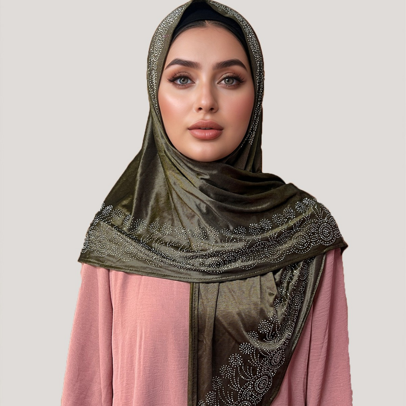 Muslim Scarf Manufacturer - Cross-border Wholesale Polyester Knitted Stretch Hot-fix Rhinestone Triangle Long Hui Ethnic