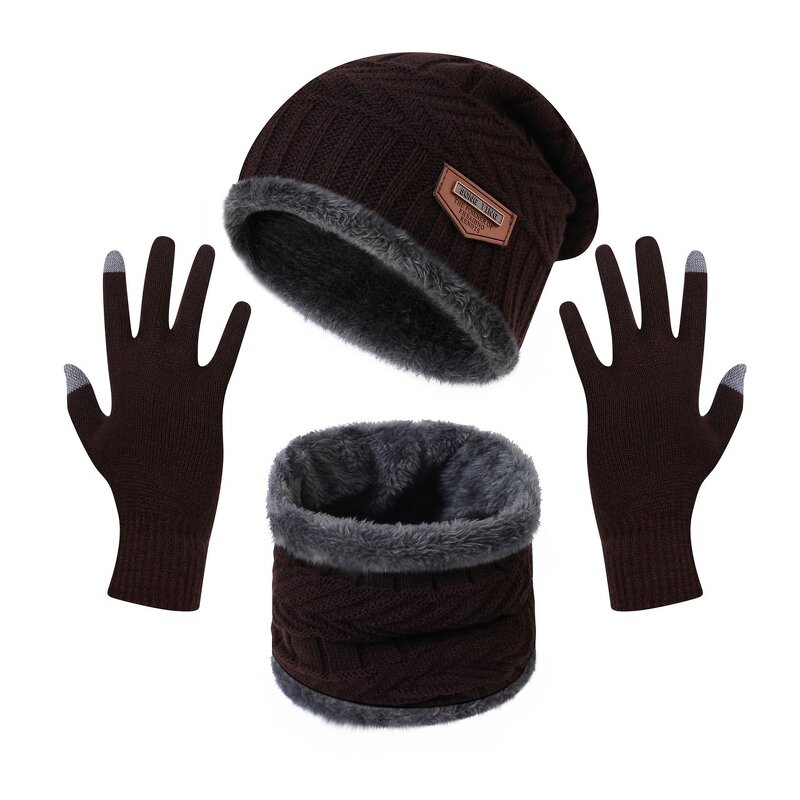 Hat Scarf Glove Set Manufacturer - Winter Warm Plush Thick Solid Color Three Piece