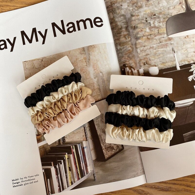 Hairband Scrunchies Manufacturer - Elegant 4pcs Solid Color Ponytail Holder Fabric Skinny Silky Satin for Women