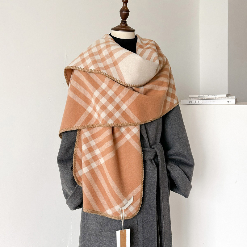 Plaid Scarf Manufacturer - Women Winter Versatile Warm Thickened Polyester Long Shawl Trendy Light Luxury High-end Feel Muslim Neck Warmer