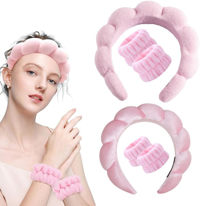 Spa Hair Band Manufacturer - Custom Fashion Cute Pink Blue Puffy Terry Towel Cloth for Skin Care