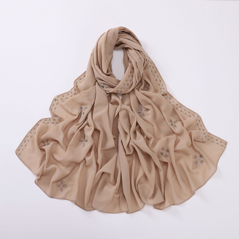 Pearl Chiffon Scarf Manufacturer - Cross-Border Live New Long Boutique Hot Drilled Hui Middle East African Headscarf Hijab Muslim All Seasons