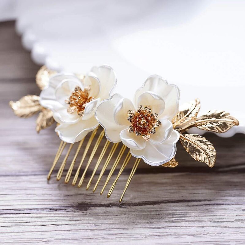Hair Comb Manufacturer - 2025 Cross Border New Alloy Gold Flower Heart Wedding Dress Clip for Women