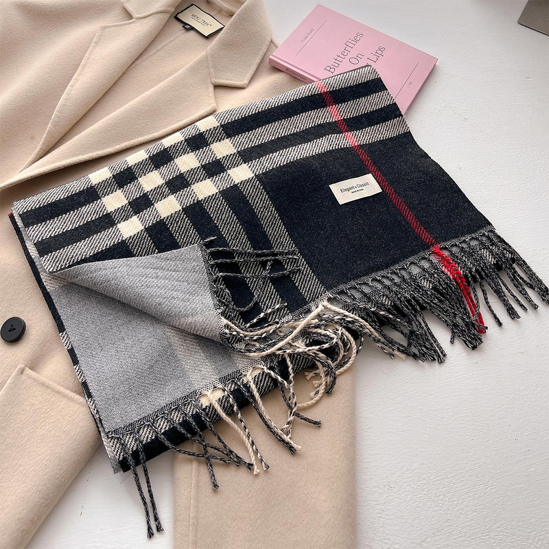 Scarf Manufacturer - 2024 Autumn Women's Plaid Double-sided Imitation Cashmere Polyester Warm Neck Warmer Long Student Couple High-end