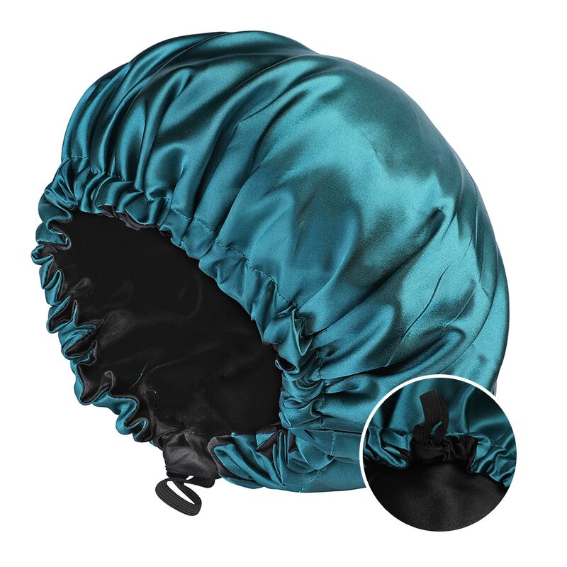 Hair Satin Bonnet Manufacturer - Women's Double Layer Fashionable Elastic Button Pure Color Bath Shower Cap