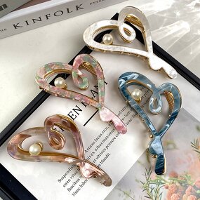 Hair Clip Manufacturer - Enameled Custom Logo Double Heart Plain Large Metal Acetate for Women