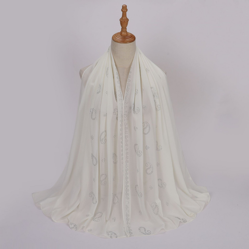 Pearl Chiffon Scarf Manufacturer - Cross-Border Live New Cashew Perm Rhinestone Long Hui Middle East African Headscarf Hijab Muslim All