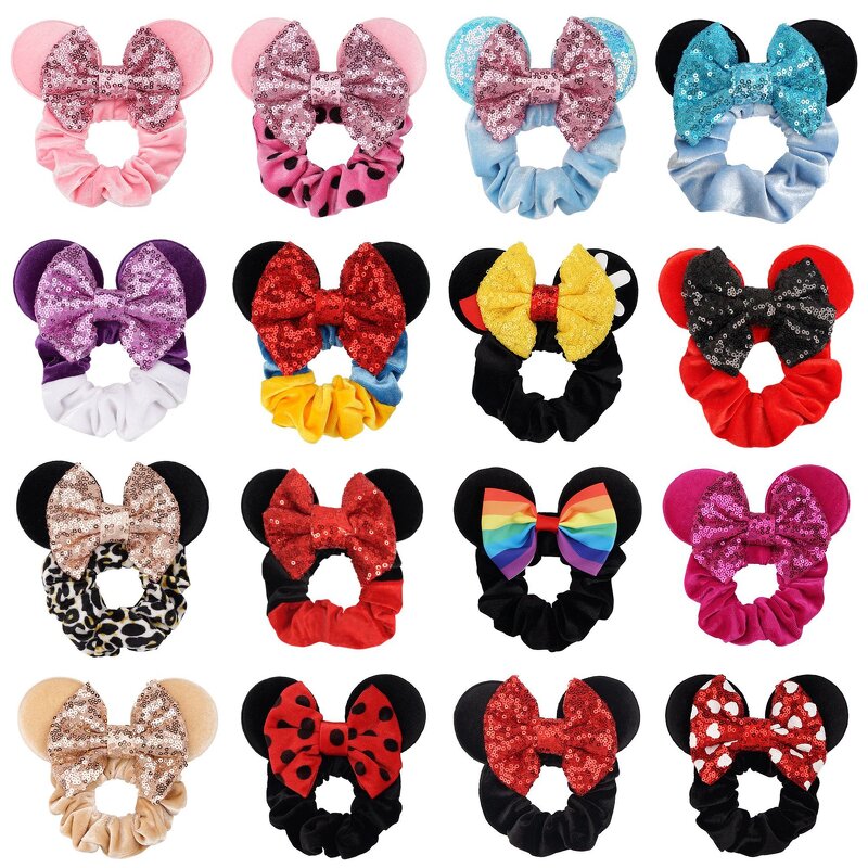 Hair Ties Manufacturer - Wholesale Velvet Sparkle Sequin Bow Tie Clip Scrunchies Party Elastic Rubber Bands