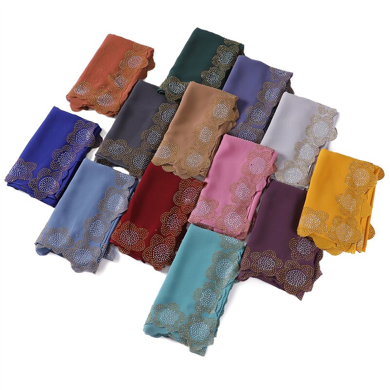 Square Scarf Manufacturer - Wholesale Muslim Hijab 90*90cm Malaysia Style Pearl Chiffon Solid Colour Cut Flower Ironed Diamond